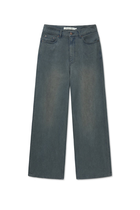 matinkim HERRINGBONE WIDE DENIM PANTS IN SMOKE BLUE