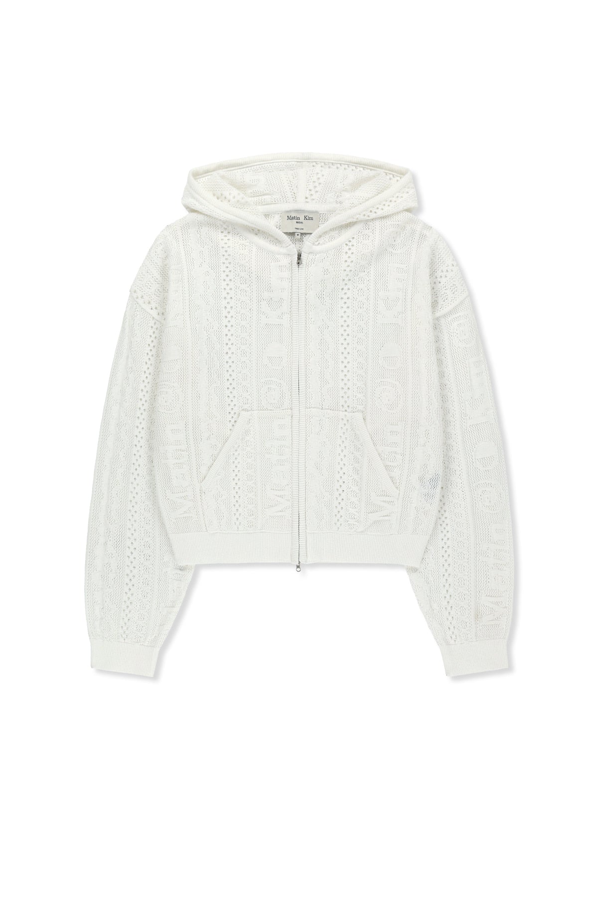 matinkim MESH LOGO KNIT HOODY ZIP UP IN WHITE