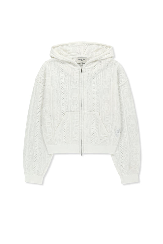 matinkim MESH LOGO KNIT HOODY ZIP UP IN WHITE