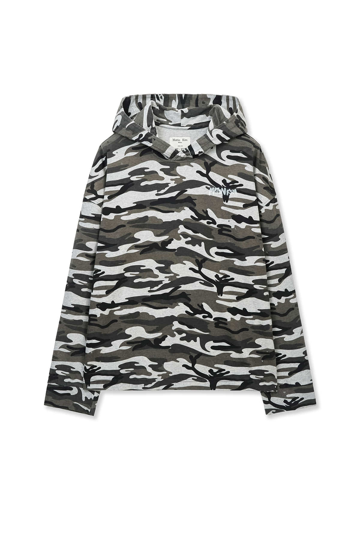 matinkim TYPO ARTWORK CAMOUFLAGE HOODY IN KHAKI