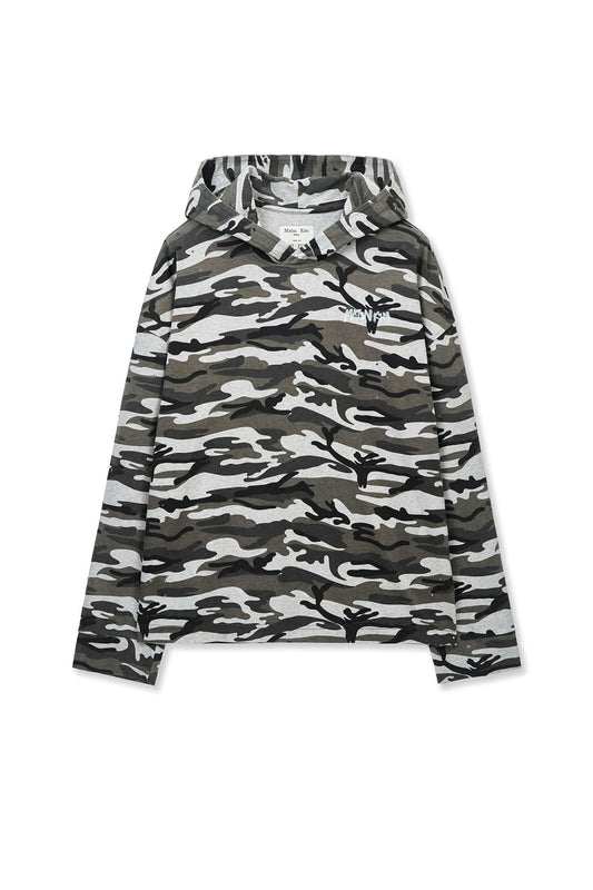 matinkim TYPO ARTWORK CAMOUFLAGE HOODY IN KHAKI