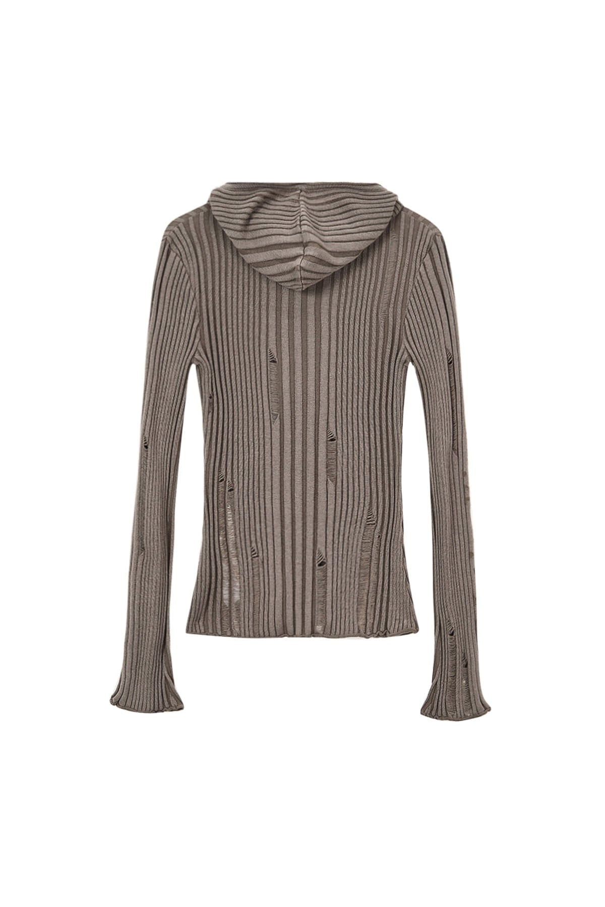 matinkim LOGO POINT DAMAGE SLIM HOODY CARDIGAN IN KHAKI BROWN
