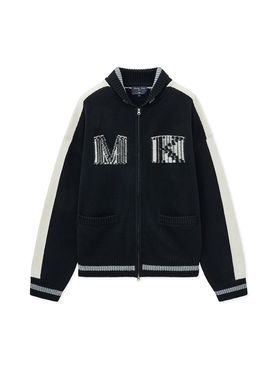 matinkim MATIN KIM INITIAL KNIT ZIP UP FOR MEN IN BLACK