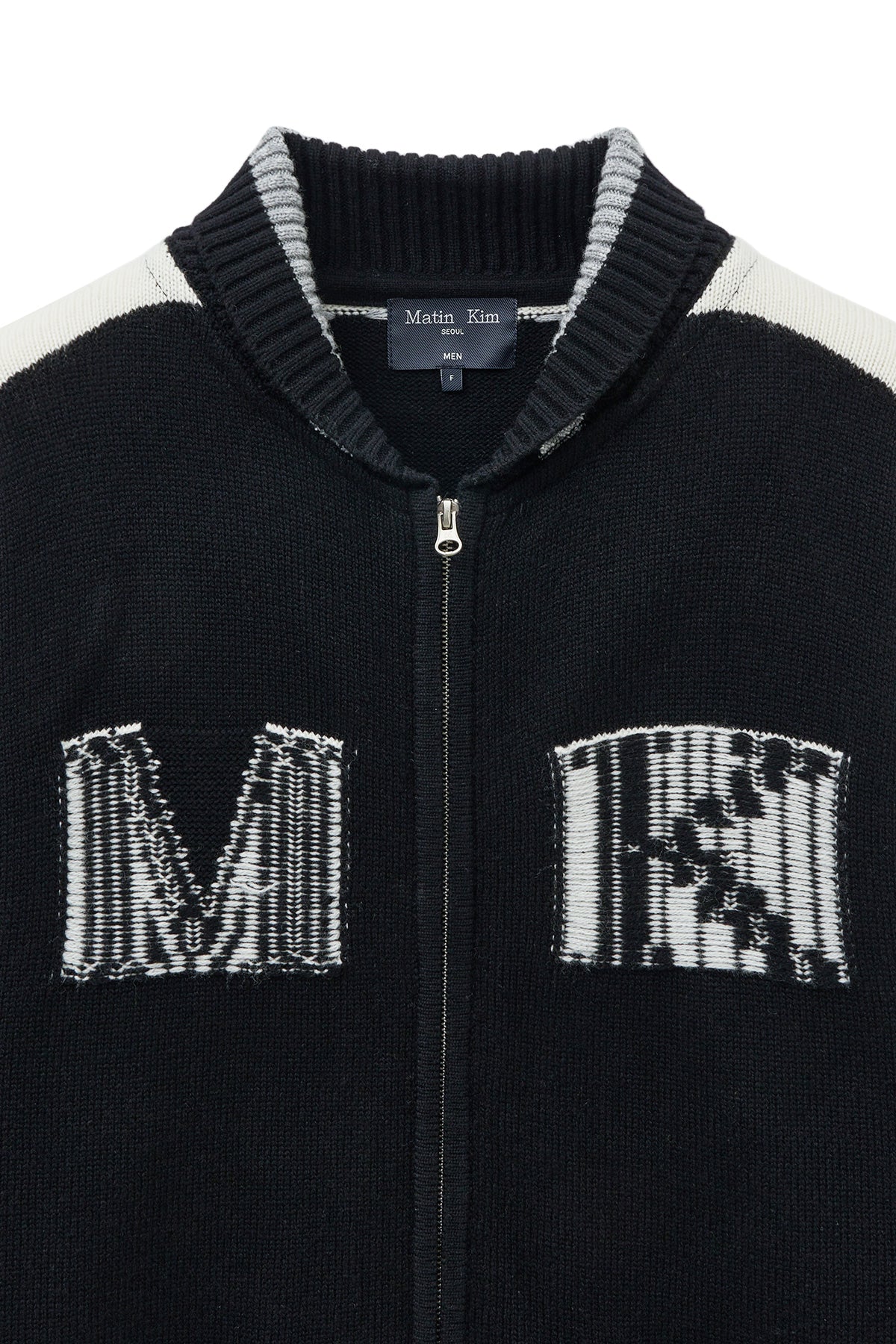 matinkim MATIN KIM INITIAL KNIT ZIP UP FOR MEN IN BLACK