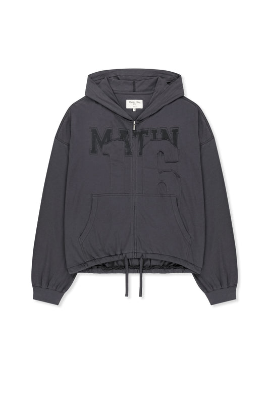 matinkim MATIN 16 APPLIQUE LOGO HOODY ZIP UP IN DARK NAVY