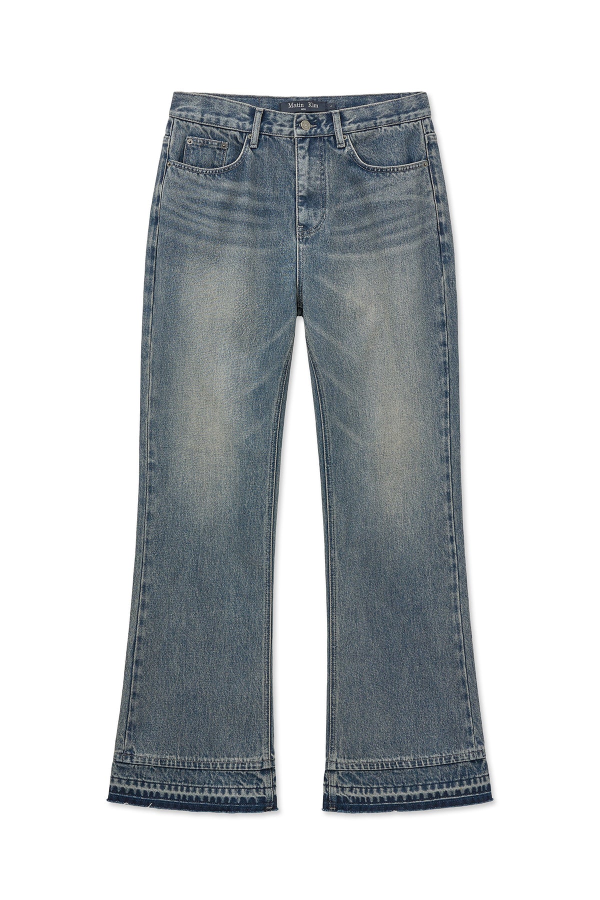 matinkim WASHED FLARE DENIM PANTS FOR MEN IN LIGHT BLUE