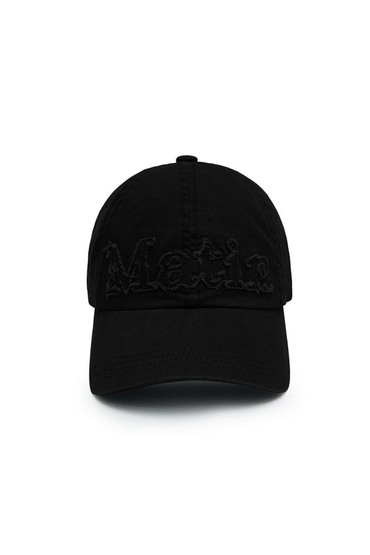 matinkim ROUGH CUT APPLIQUE BALL CAP IN BLACK