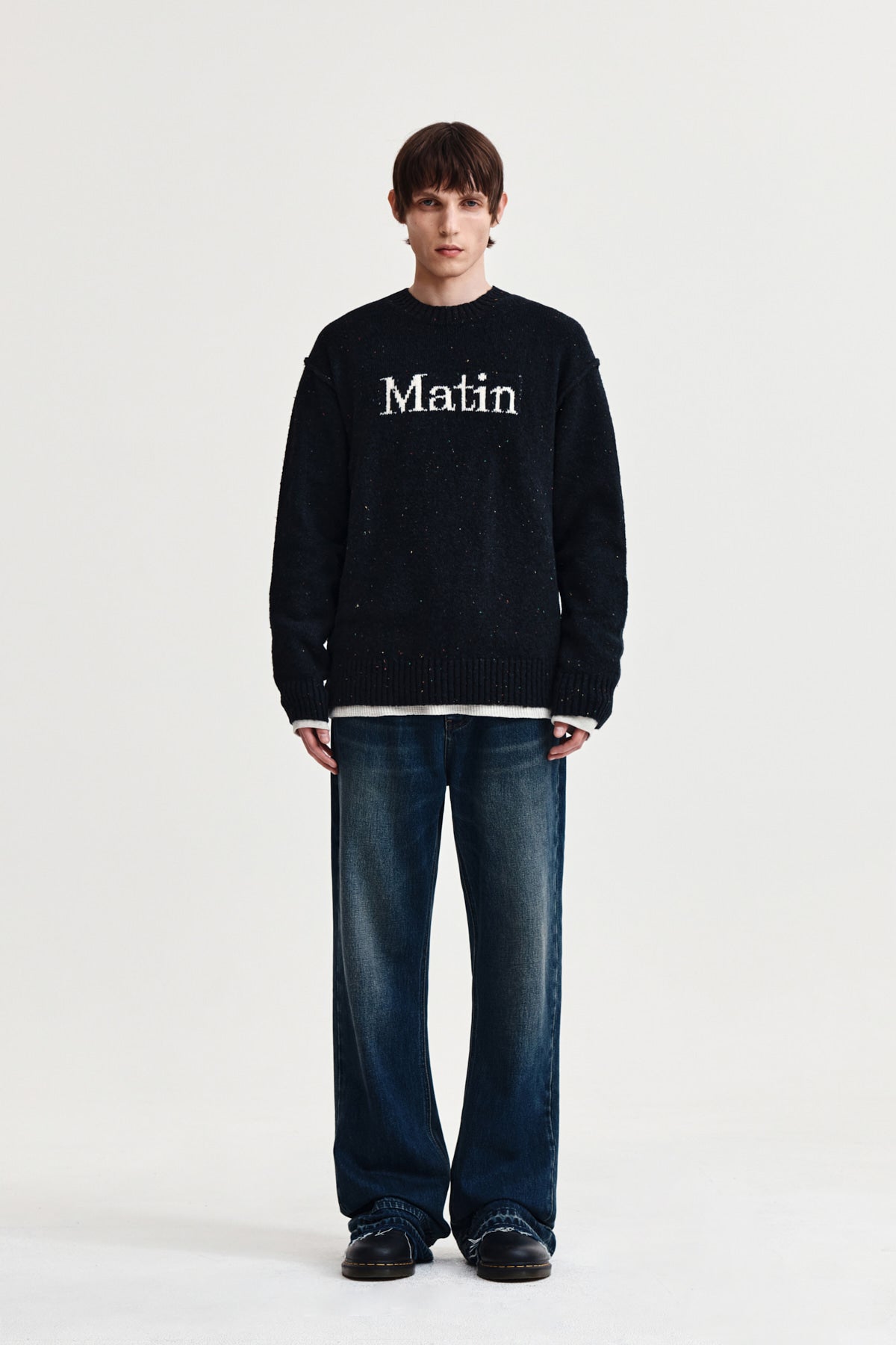 matinkim WASHED FLARE DENIM PANTS FOR MEN IN BLUE