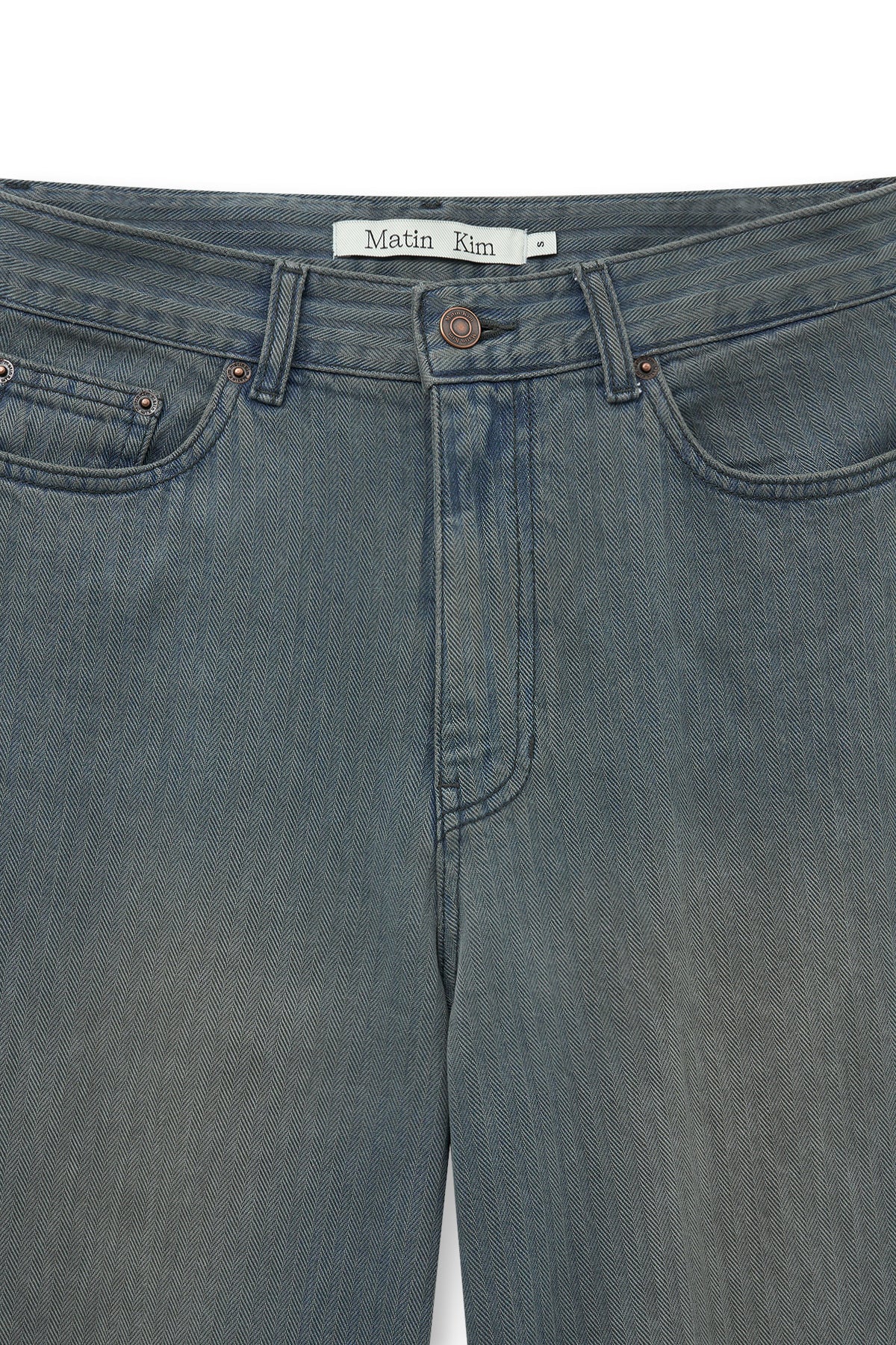 matinkim HERRINGBONE WIDE DENIM PANTS IN SMOKE BLUE