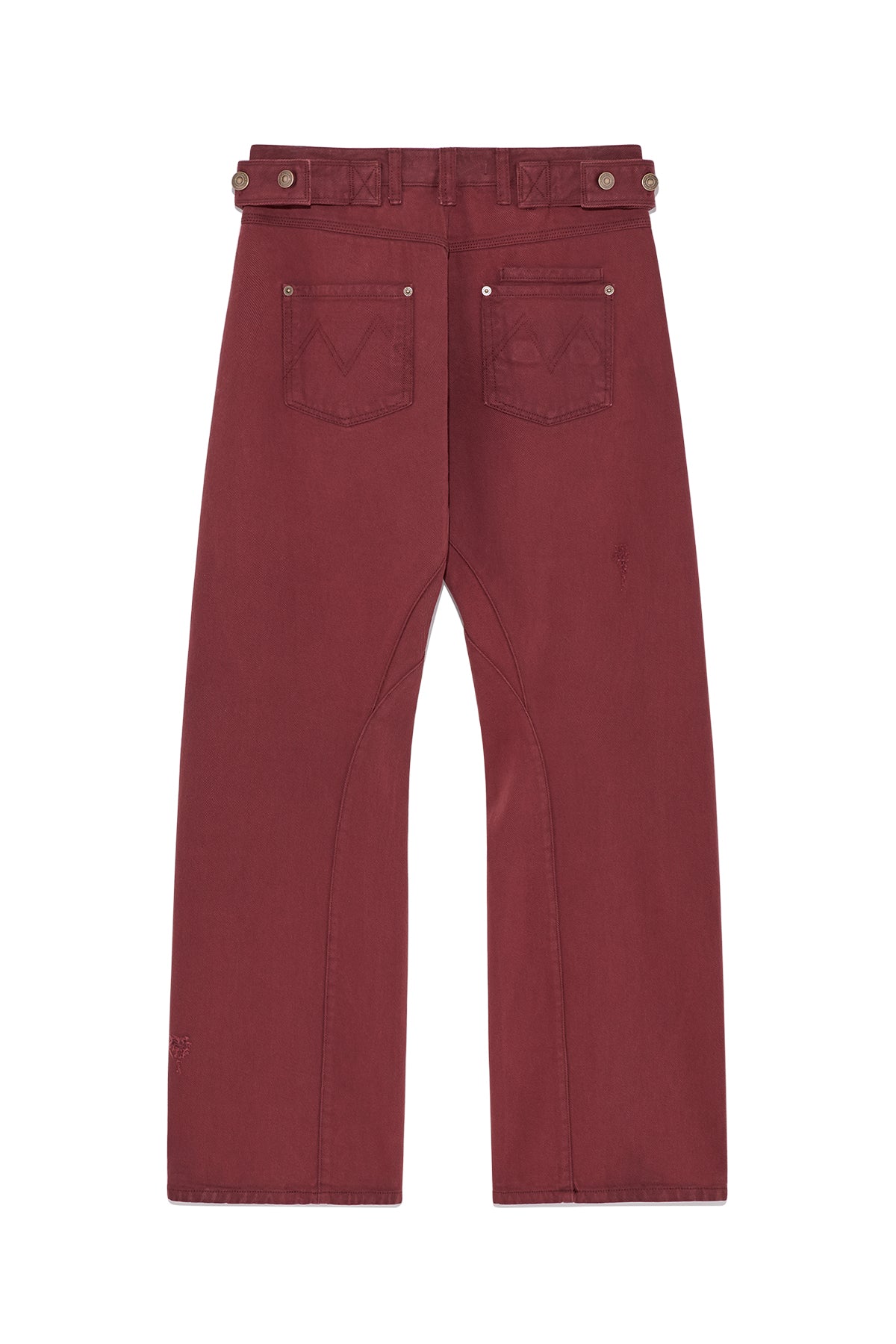 matinkim WAIST BUCKLE CURVED DYING DENIM PANTS IN RED
