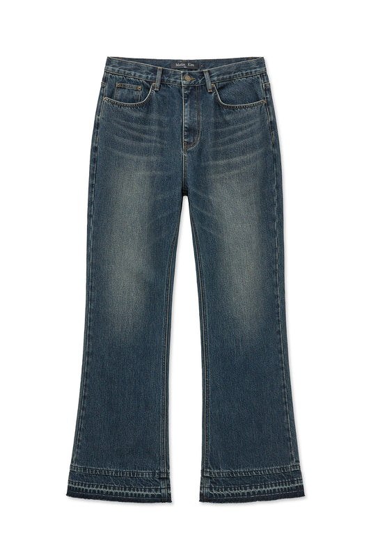 matinkim WASHED FLARE DENIM PANTS FOR MEN IN BLUE