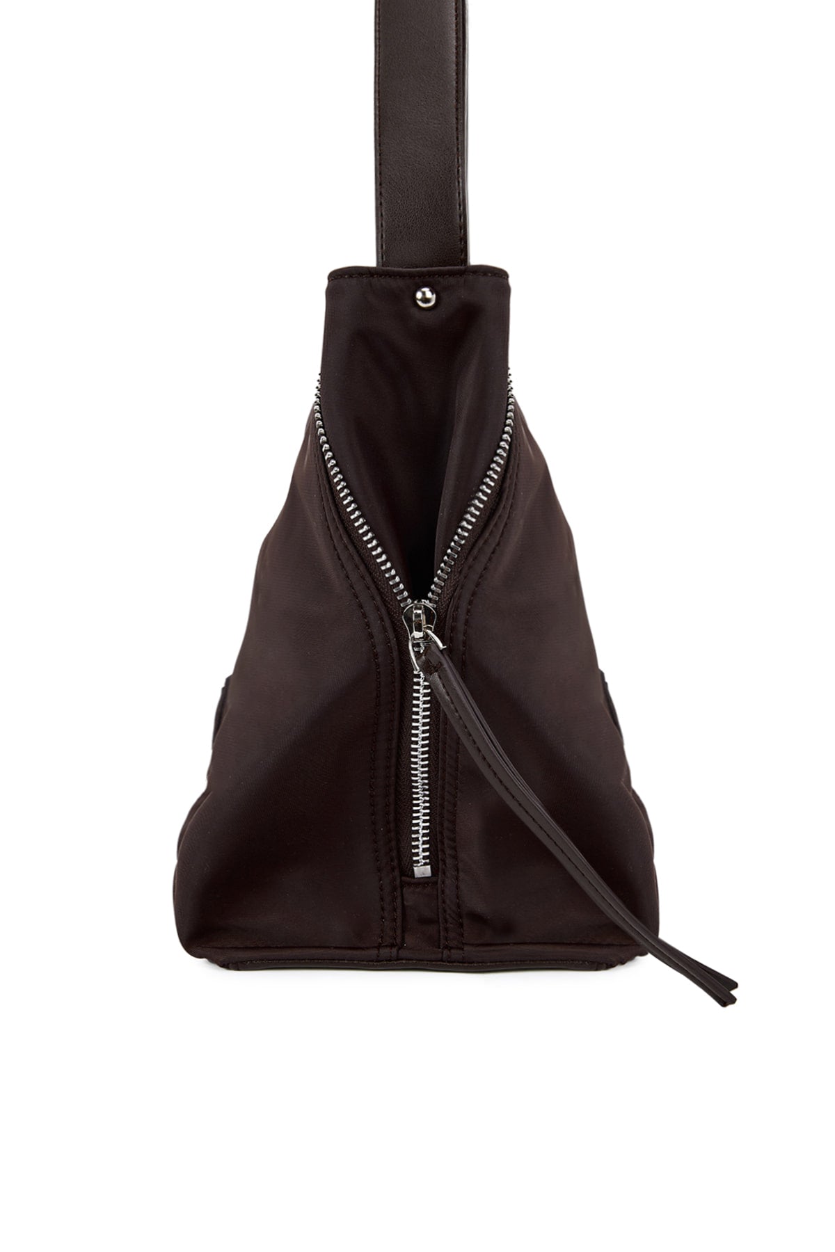 matinkim SIDE ZIPPER FABRIC SHOULDER BAG IN BROWN