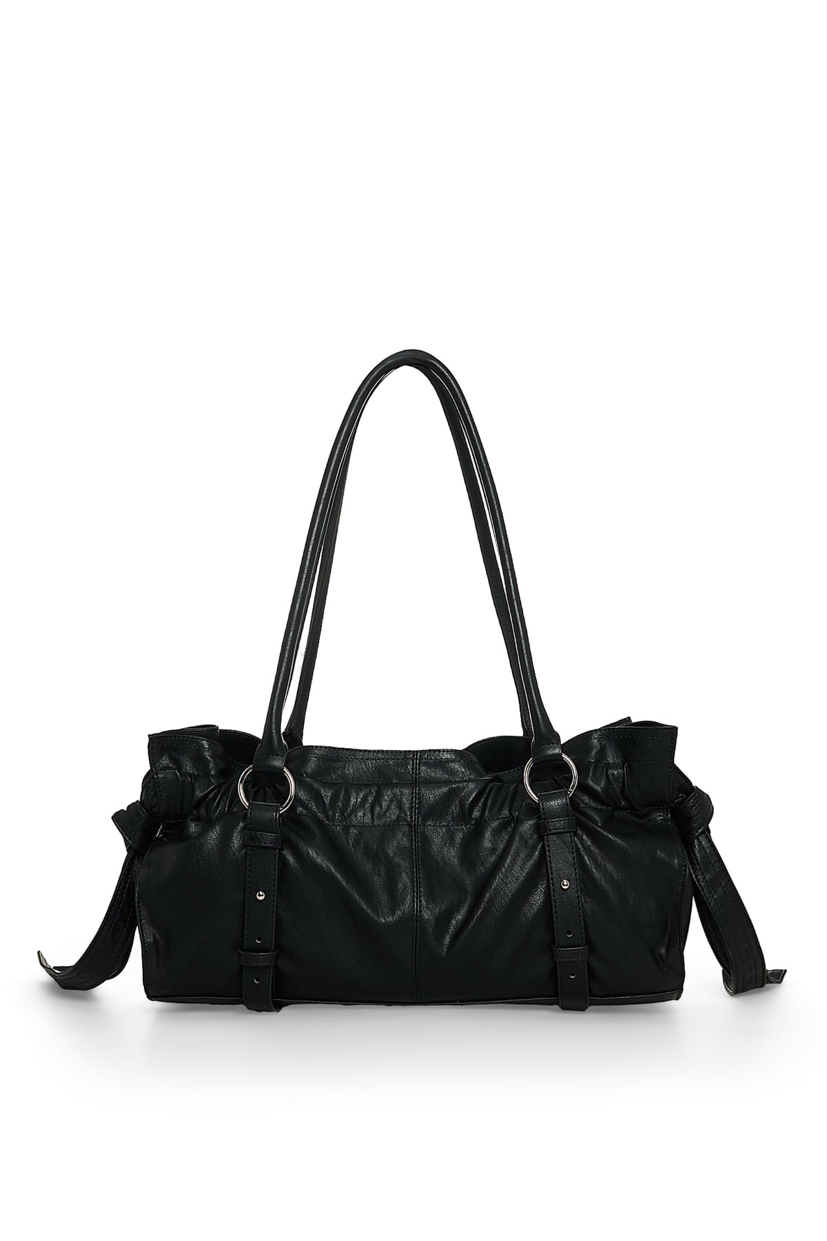 matinkim SHIRRING TIE BUCKLE SHOULDER BAG IN BLACK