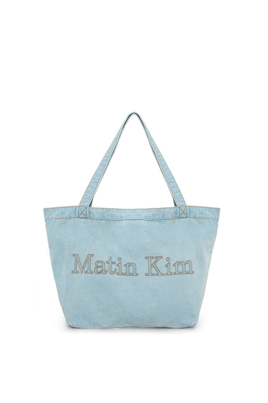 matinkim MATIN STITCH DENIM SHOULDER BAG IN SKY