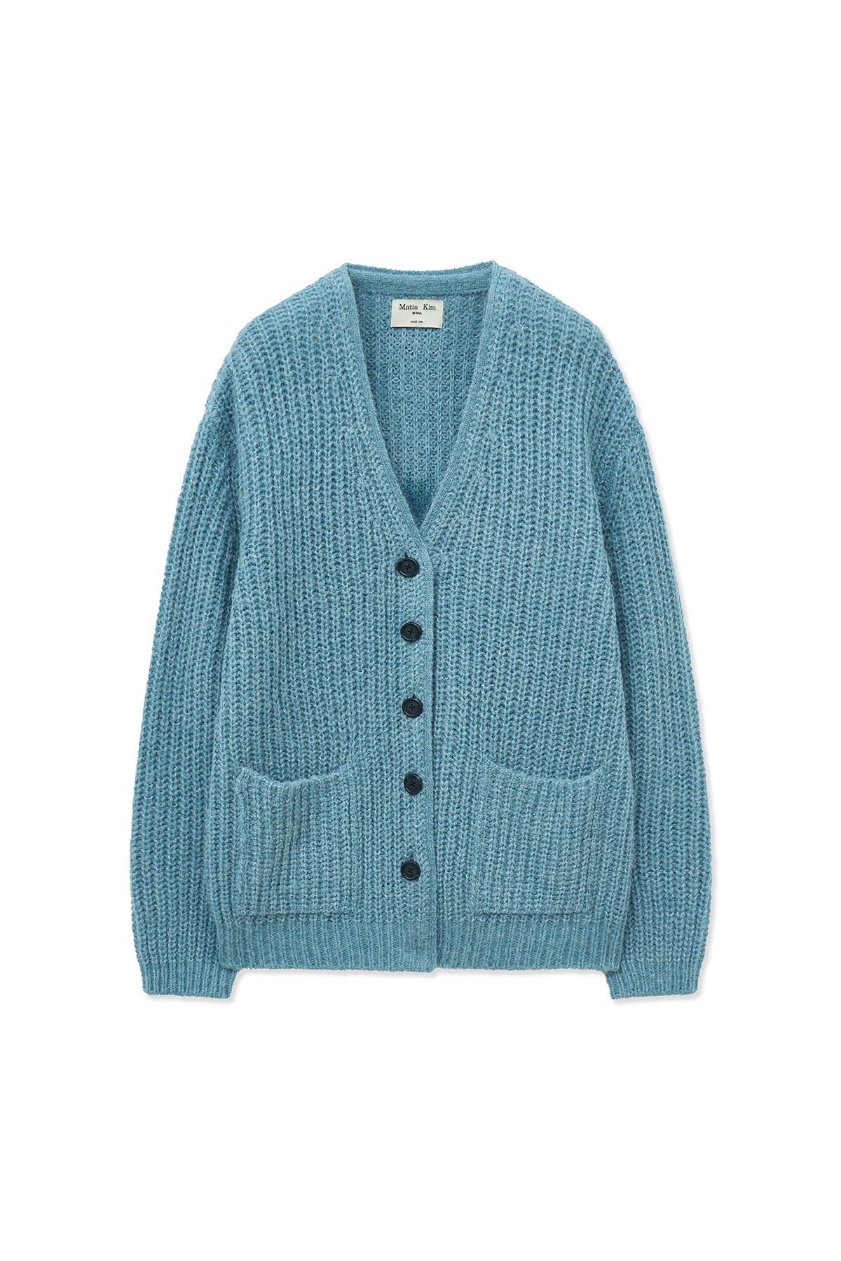 matinkim SIDE BUTTON POINT OVERFIT CARDIGAN IN LIGHT BLUE
