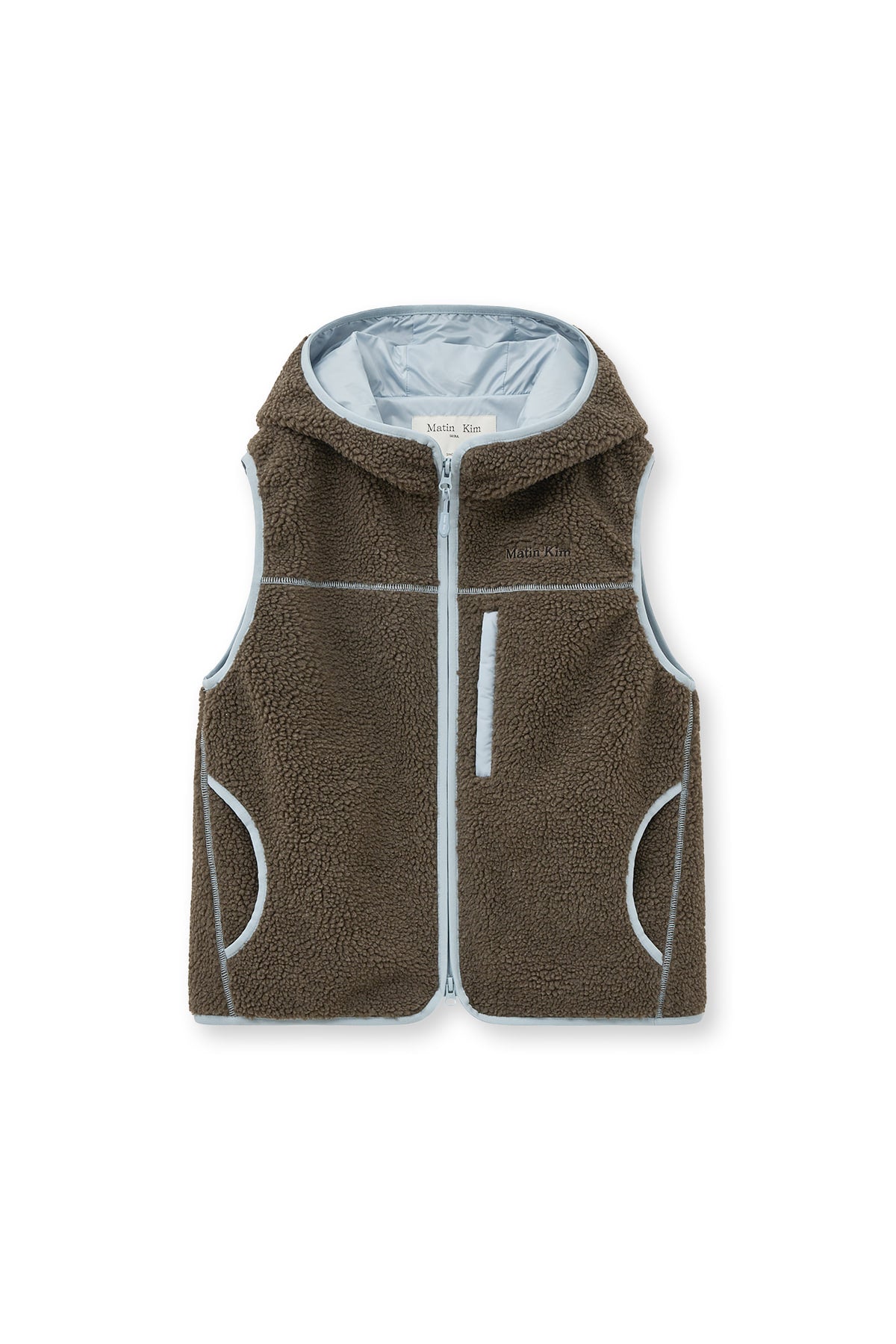 matinkim FLEECE HOODY VEST IN DARK BROWN