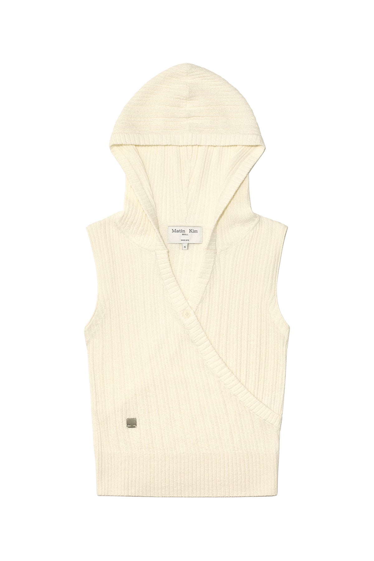 matinkim WRAP SLEEVELESS KNIT HOODY TOP IN IVORY