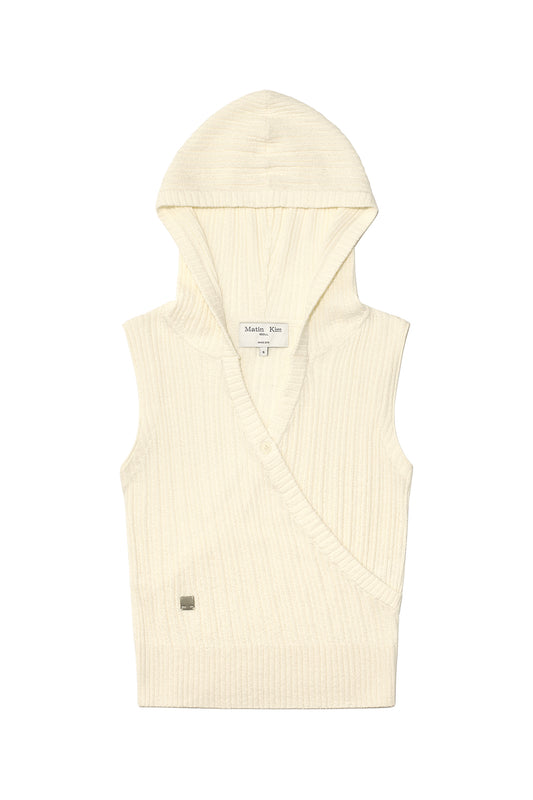 matinkim WRAP SLEEVELESS KNIT HOODY TOP IN IVORY