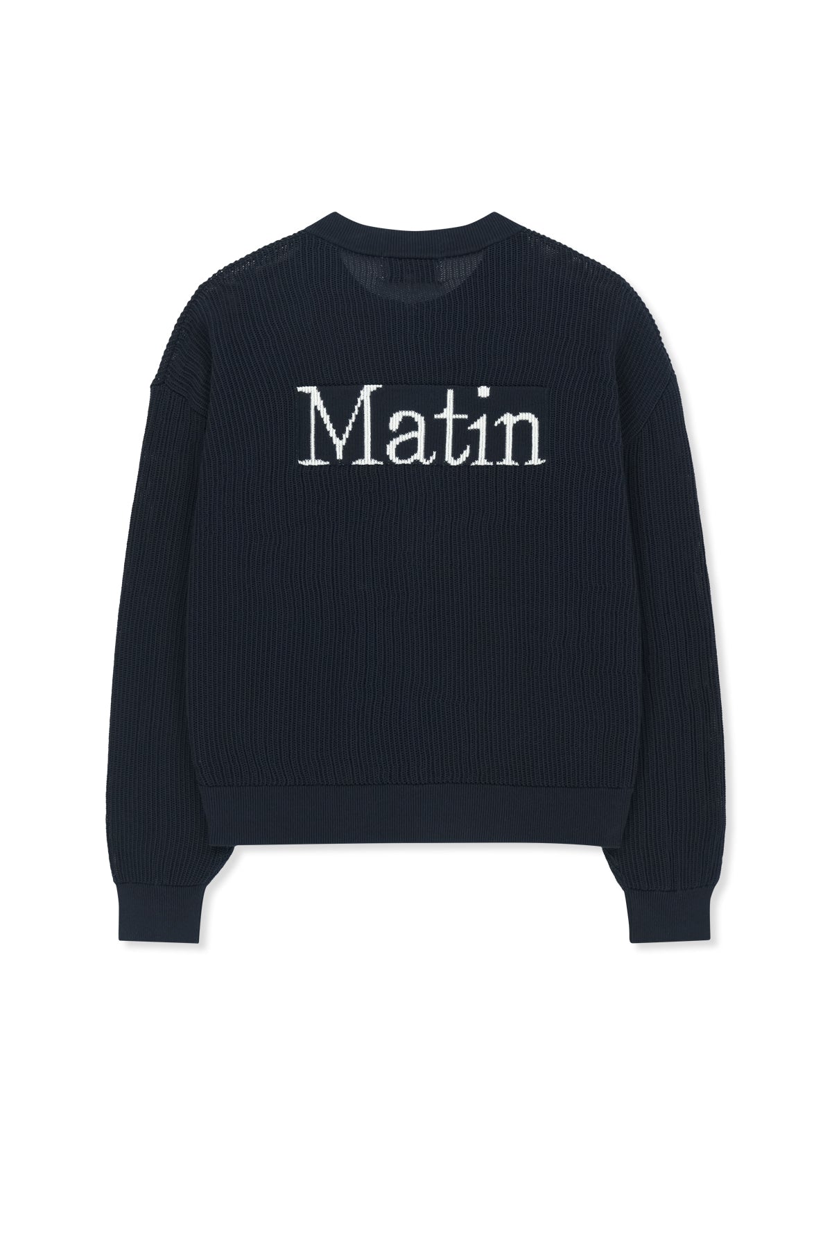 matinkim BACK LOGO JACQUARD MESH KNIT ZIP UP IN NAVY