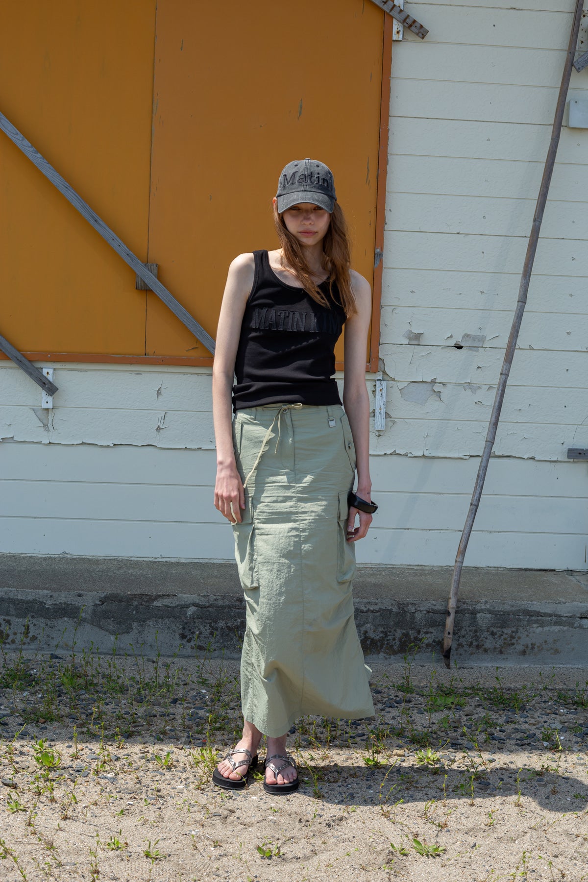 matinkim STRING NYLON CARGO SKIRT IN KHAKI