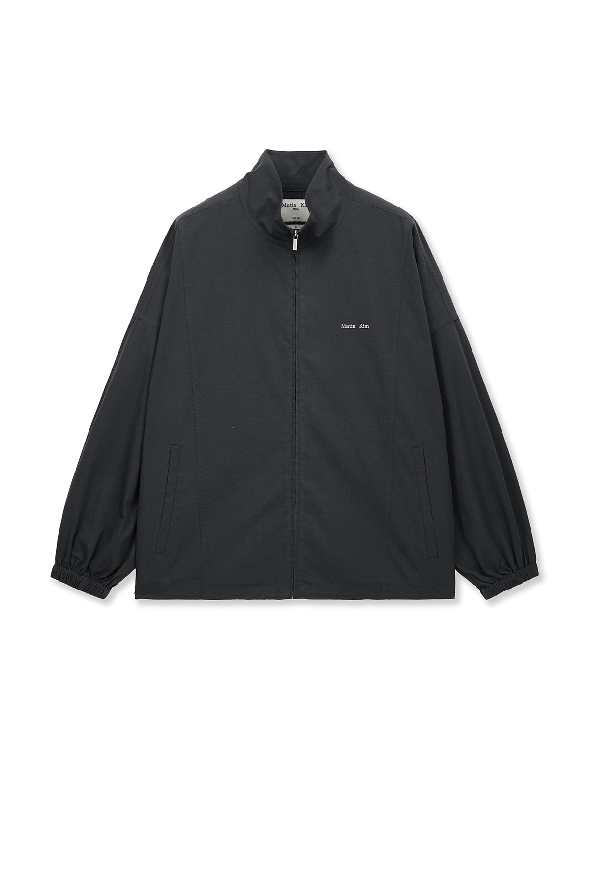 matinkim BACK LOGO HIGH NECK JUMPER IN CHARCOAL