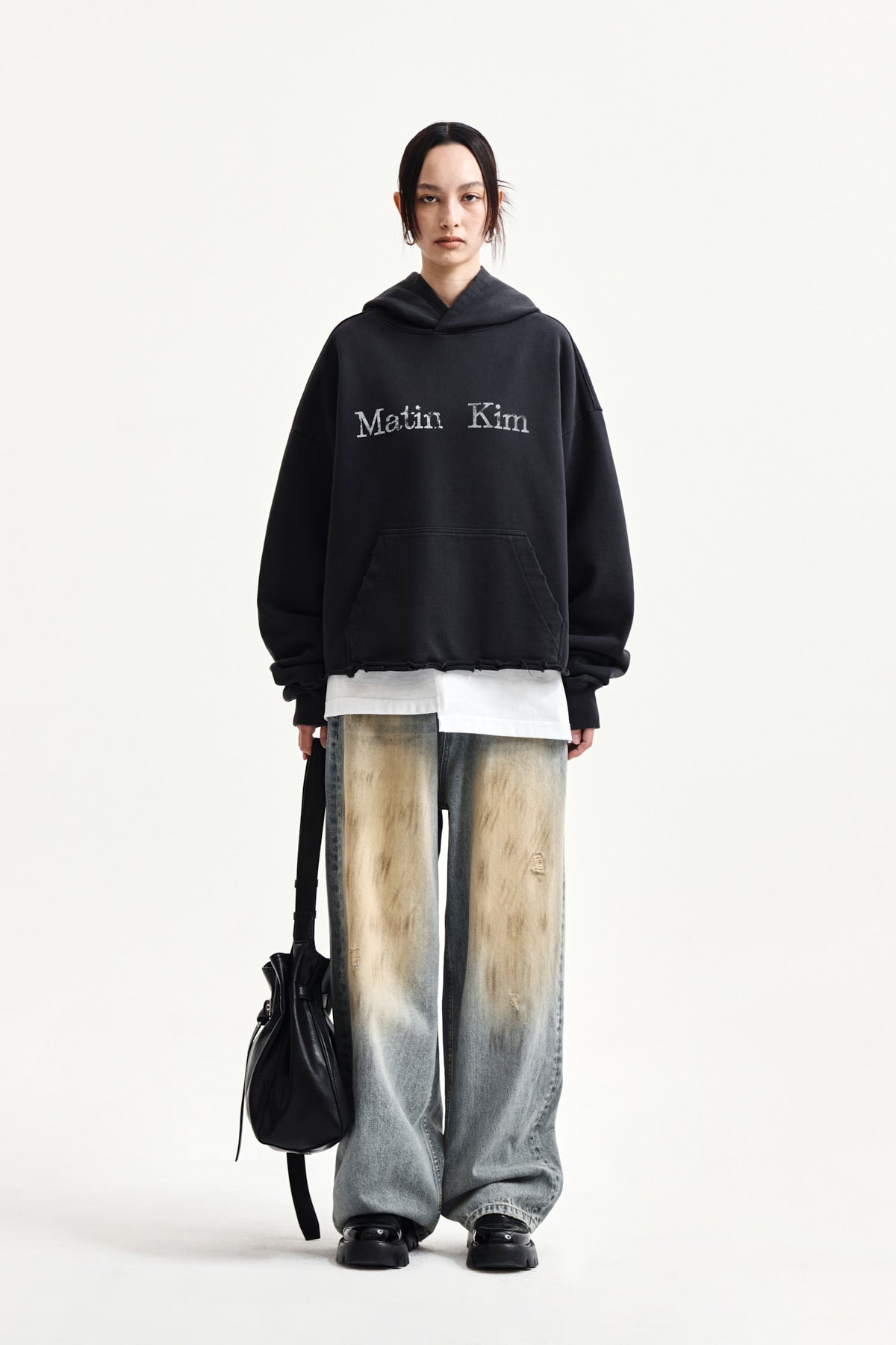 matinkim VINTAGE DIRTY WASHED DENIM PANTS IN LIGHT BLUE