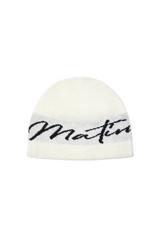 matinkim MATIN LOGO SCRIPT BEANIE IN IVORY
