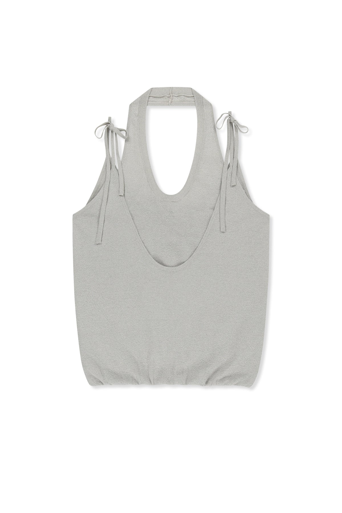 matinkim LAYERED TIE HALTER NECK KNIT TOP IN LIGHT GREY