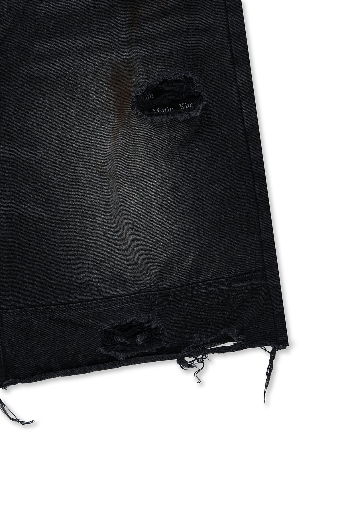 matinkim DESTROYED BERMUDA DENIM PANTS FOR MEN IN BLACK
