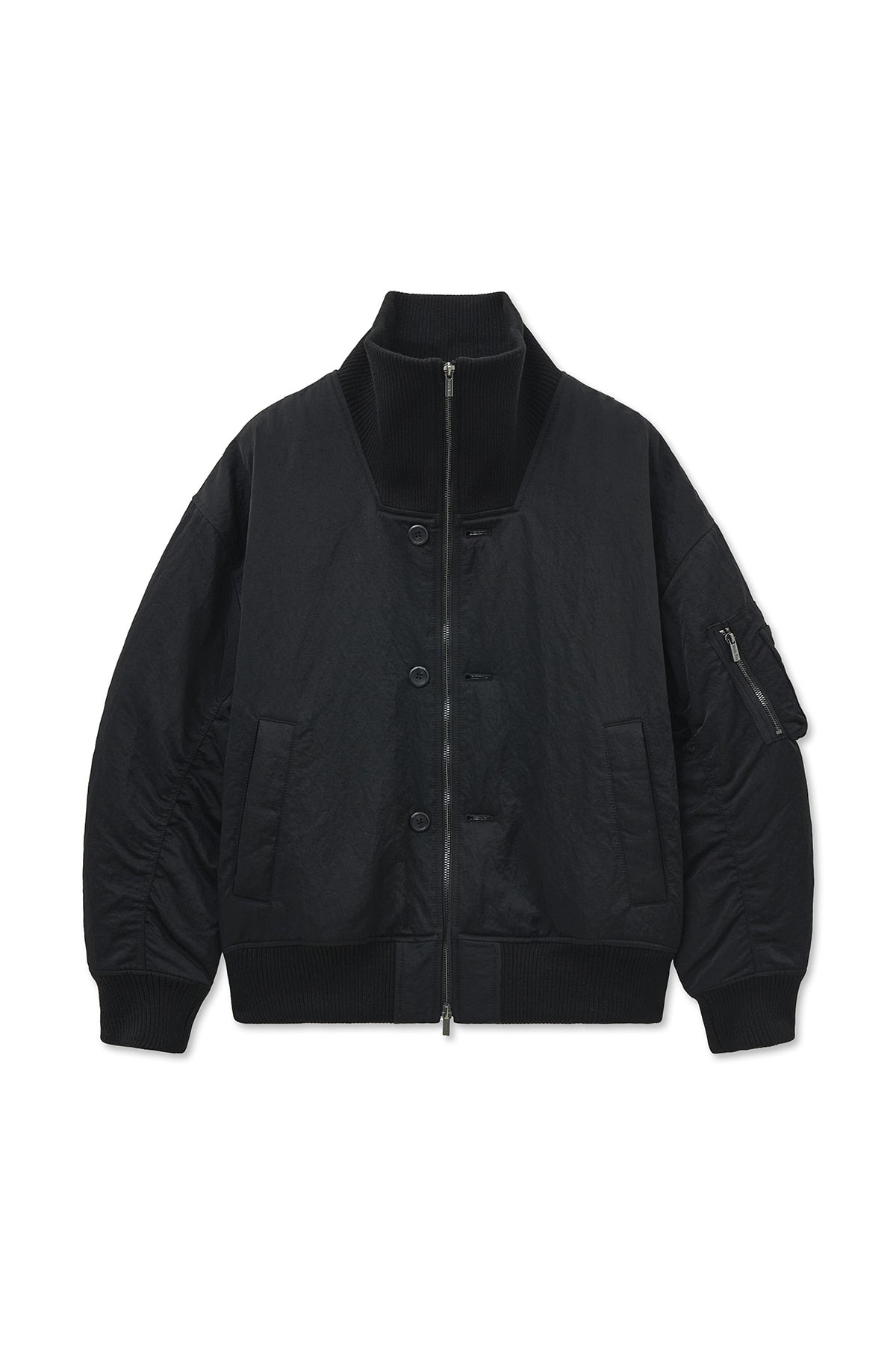 matinkim HIGH NECK BUTTON POINT ZIP UP JUMPER IN BLACK