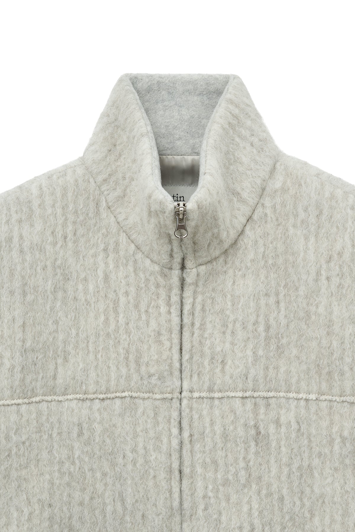 matinkim HAIRY HIGH NECK ZIP UP JUMPER IN LIGHT BEIGE