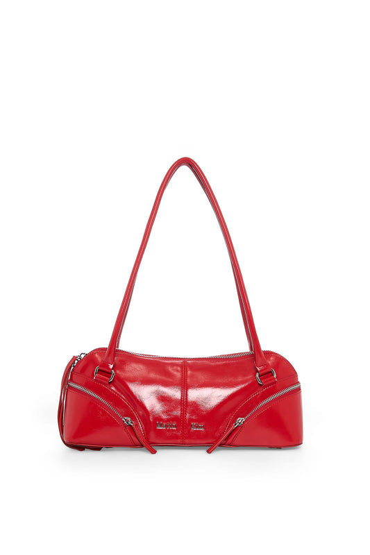 matinkim CURVE ZIP BAGUETTE BAG IN RED