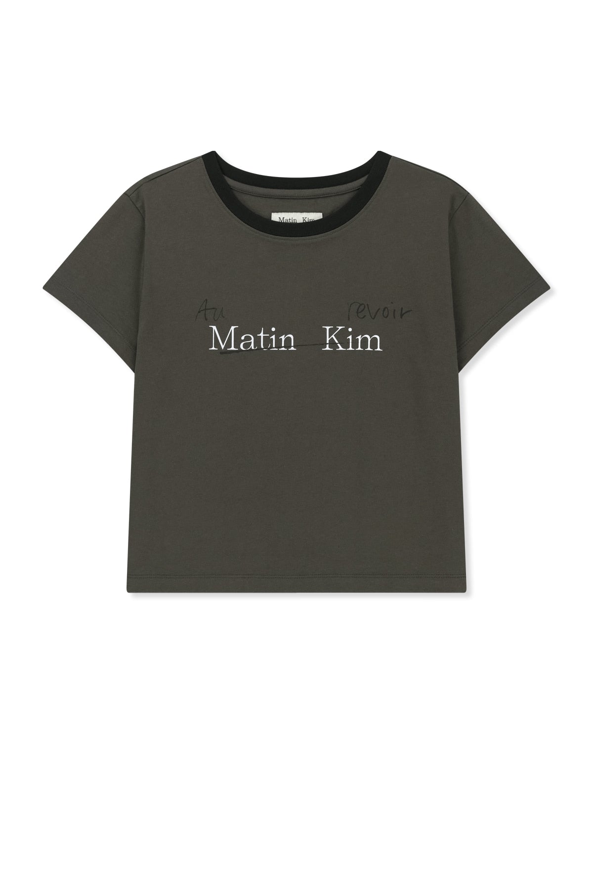 matinkim TONAL RIB LOGO CROP TOP IN CHARCOAL