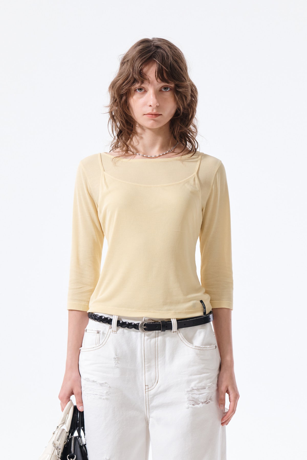 matinkim 3/4 SLEEVE TOP & TANK LAYERED SET IN YELLOW