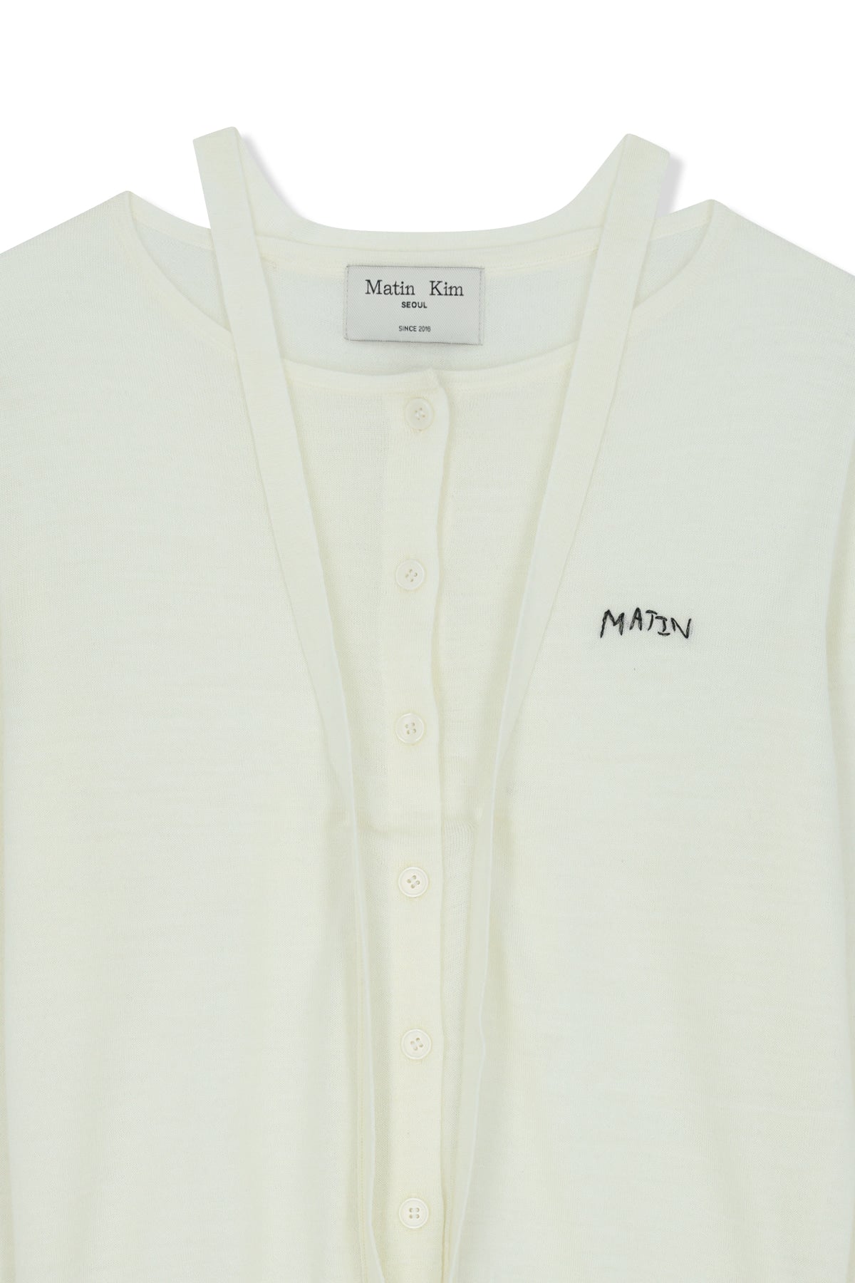 matinkim STRING DETAIL KNIT CARDIGAN IN CREAM