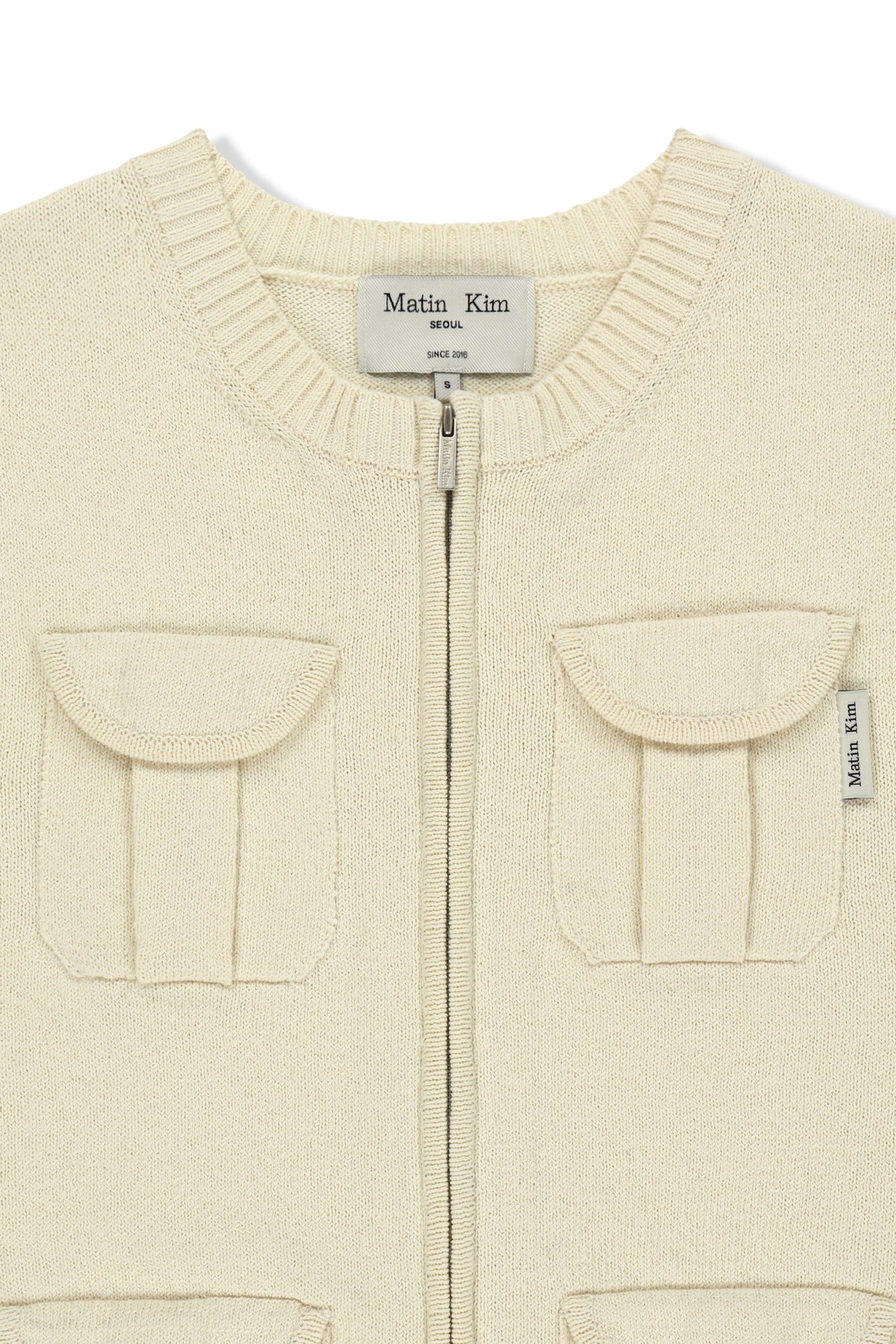 matinkim POCKET WASHED KNIT VEST IN LIGHT BEIGE