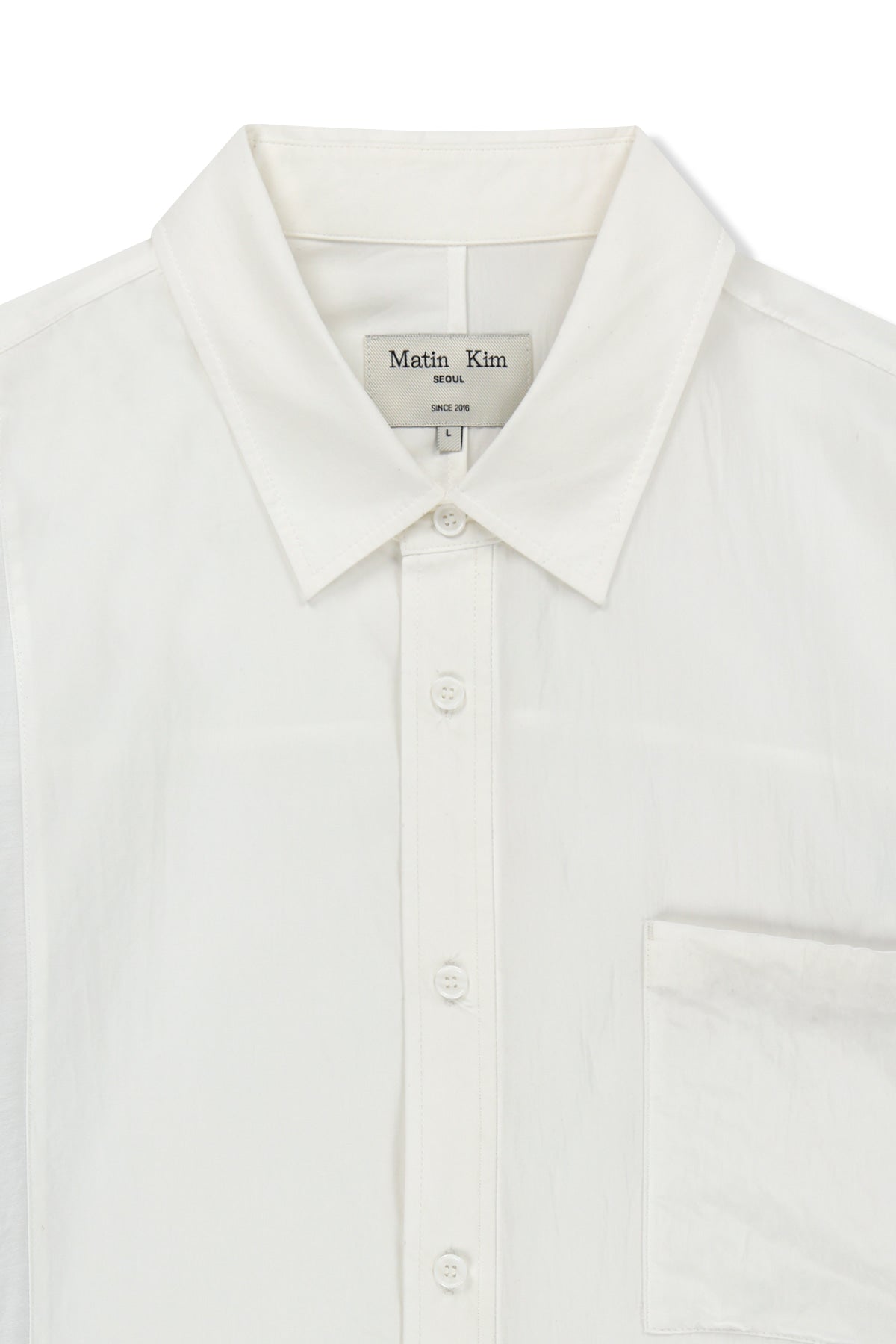 matinkim MIXED PANEL OVER FIT SHIRT IN WHITE