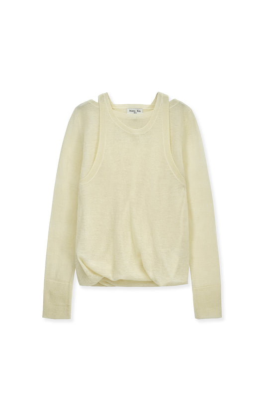 matinkim MOHAIR LAYERED KNIT PULLOVER IN LIGHT YELLOW