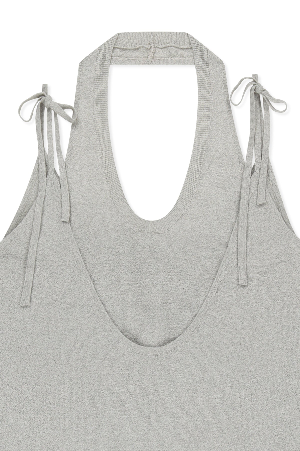 matinkim LAYERED TIE HALTER NECK KNIT TOP IN LIGHT GREY
