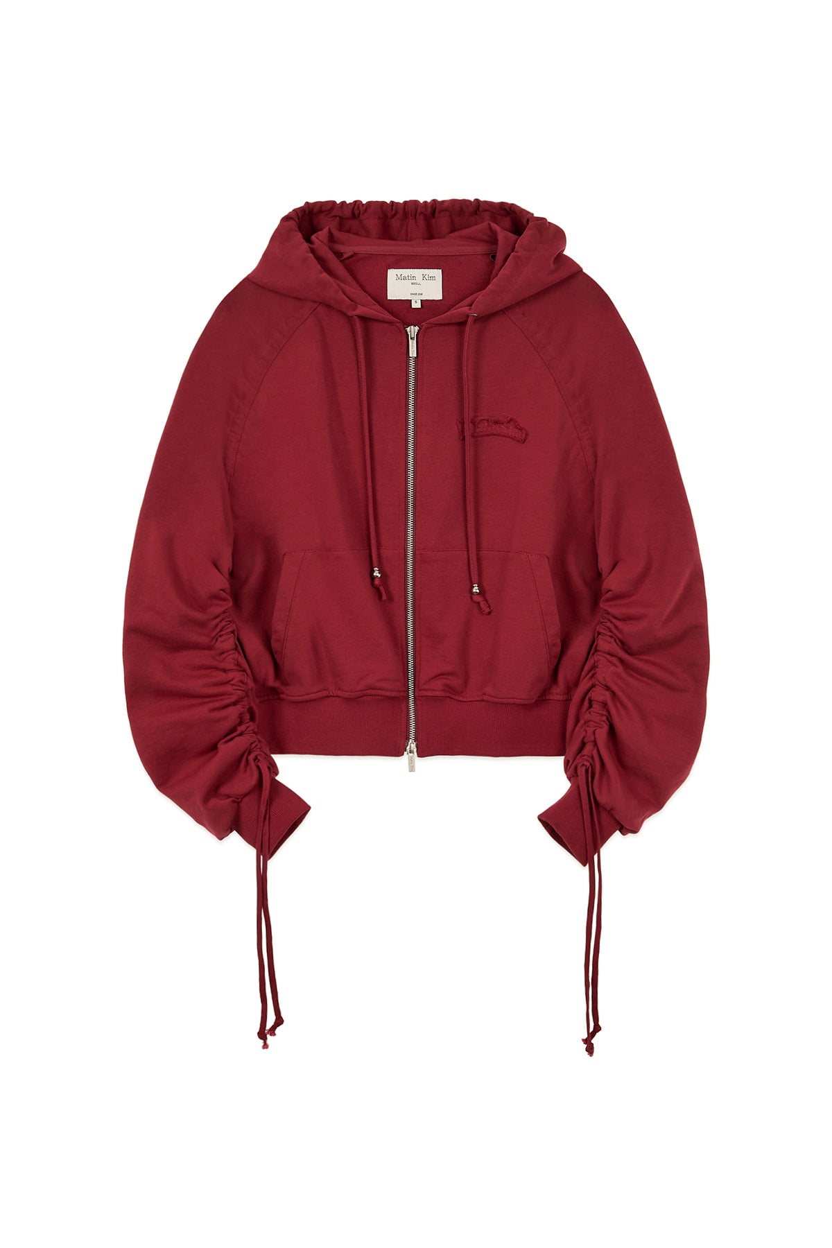 matinkim SLEEVE STRING DETAIL HOODY ZIP UP IN RED