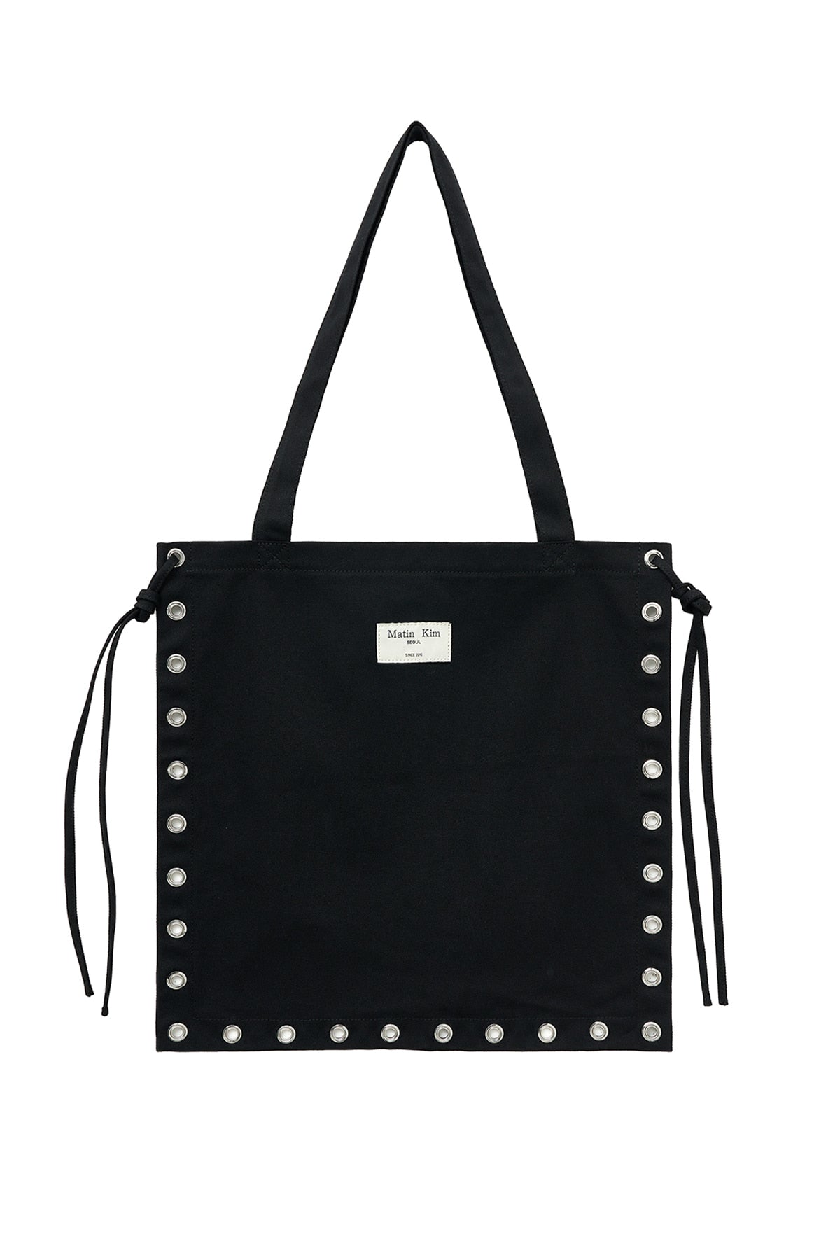 matinkim EYELET LOGO CANVAS ECOBAG IN BLACK