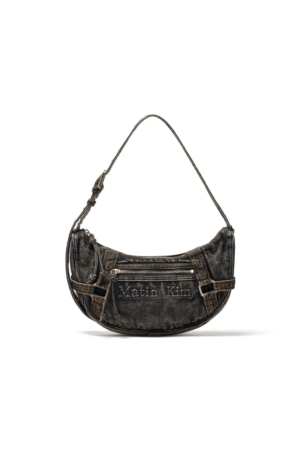 matinkim MATIN WASHED DENIM MINI HOBO BAG IN BLACK