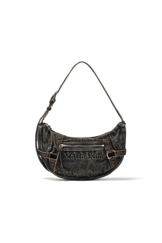 matinkim MATIN WASHED DENIM MINI HOBO BAG IN BLACK