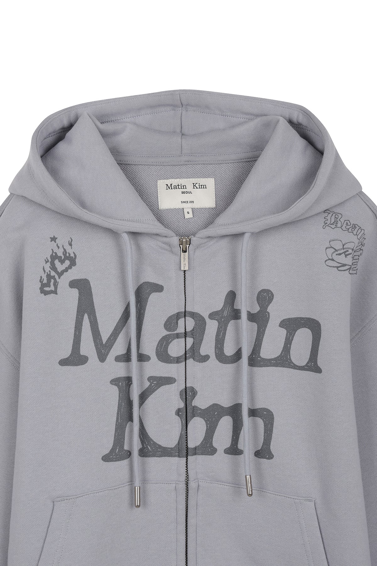matinkim GRAFFITI ARTWORK HOODY ZIP UP IN SMOKE BLUE
