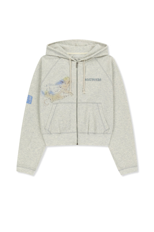 matinkim SKETCH GRAFFITI WAFFLE HOODY ZIP UP IN LIGHT BEIGE