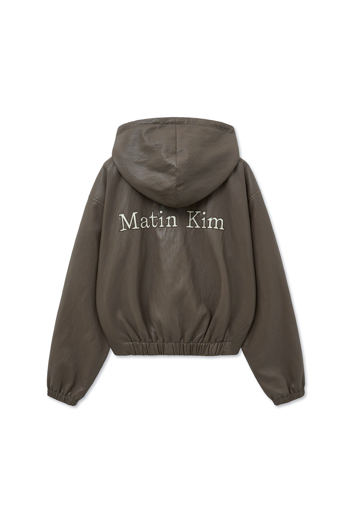 matinkim FAUX LEATHER HOODY CROP JUMPER IN BROWN