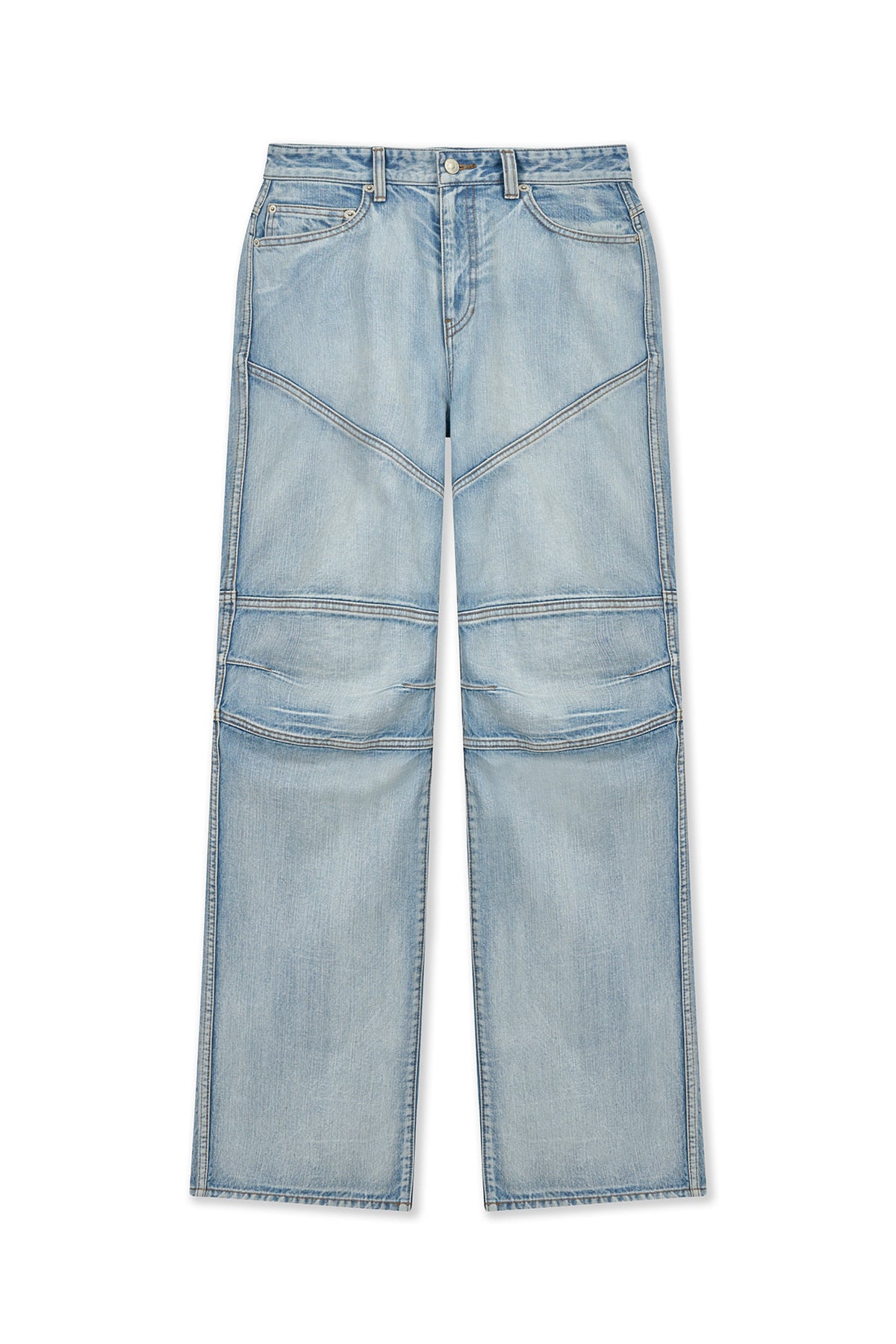 matinkim PANEL SEMI WIDE DENIM PANTS IN LIGHT BLUE
