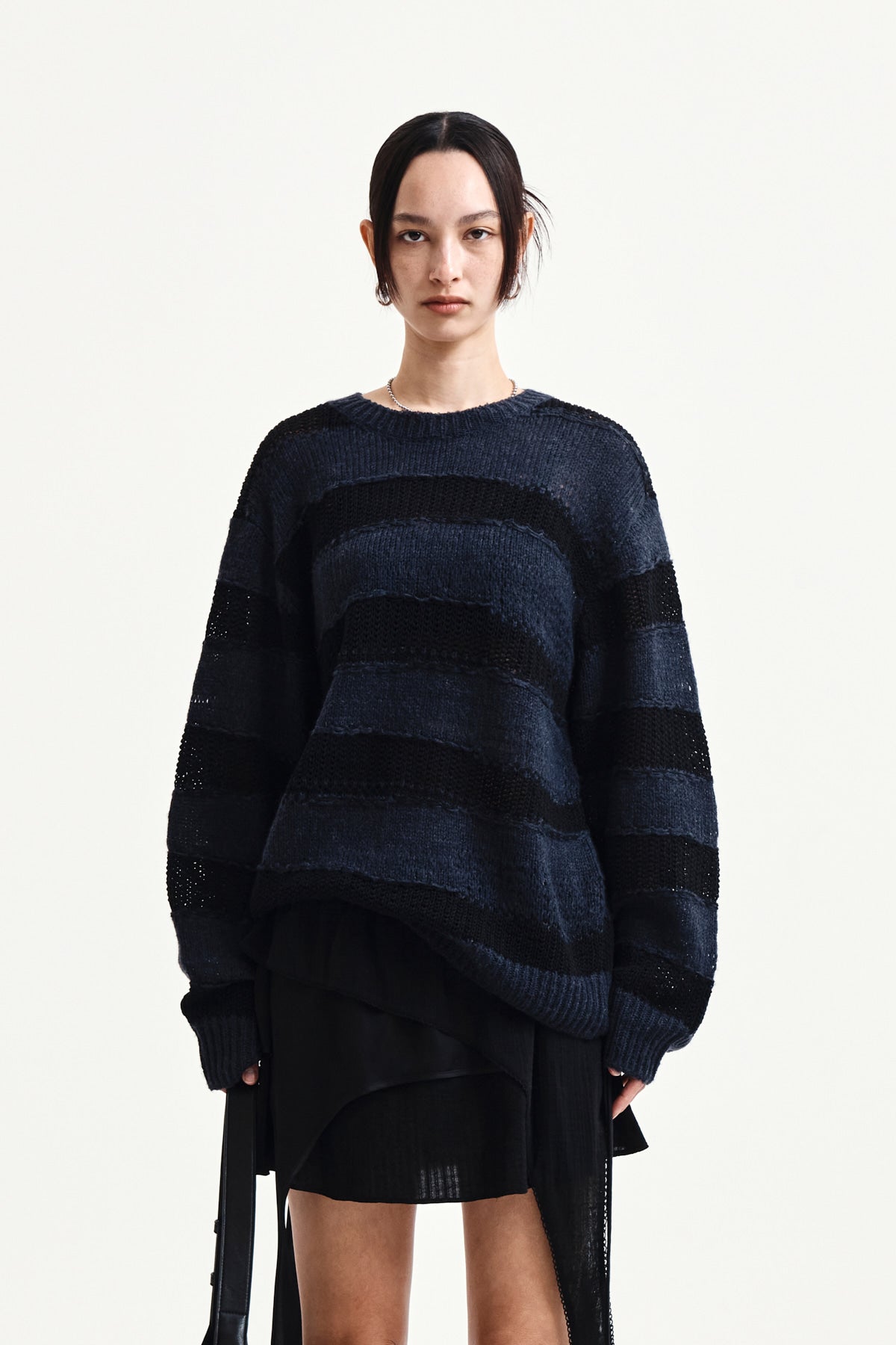 matinkim TEXTURE BLOCK STRIPE KNIT PULLOVER IN NAVY