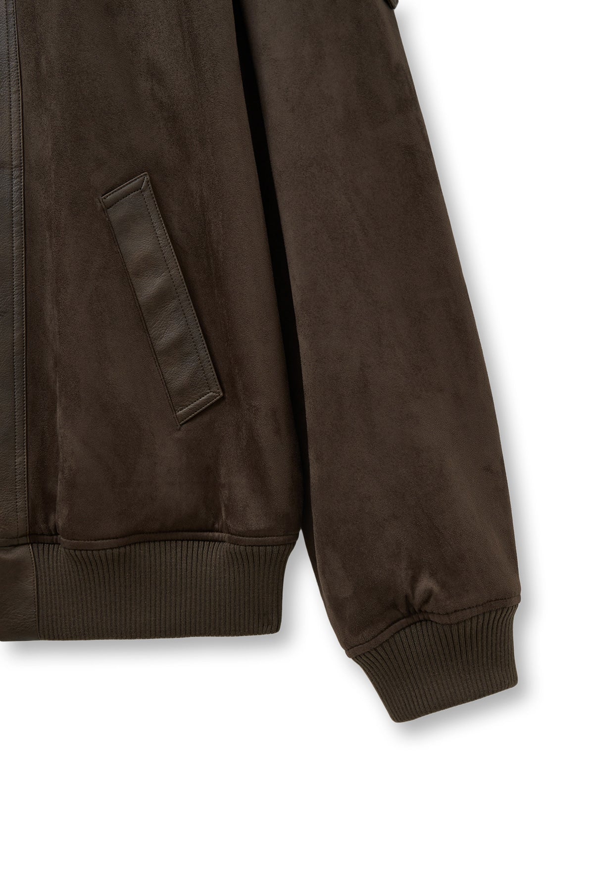 matinkim SUEDE MIX LEATHER ZIP UP JUMPER FOR MEN IN BROWN