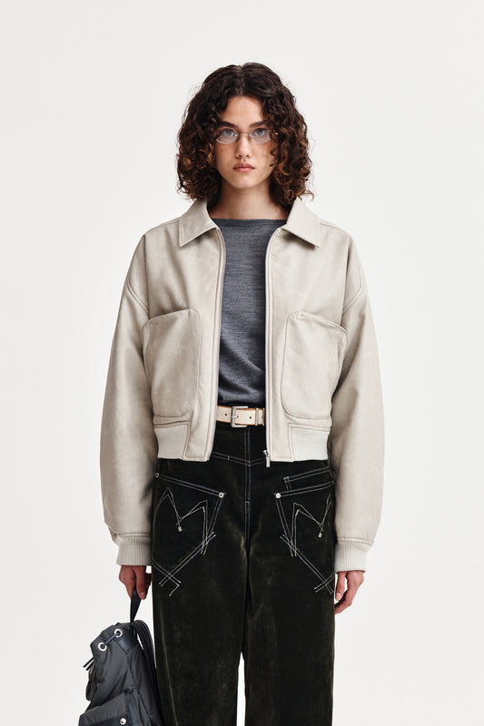 matinkim FAUX LEATHER OUT POCKET JUMPER IN LIGHT GREY